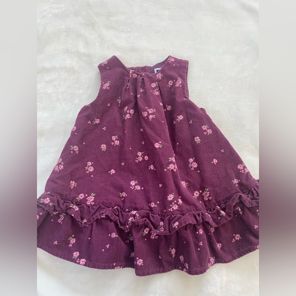 EUC Janie and Jack Purple Corduroy Floral Infant  Dress